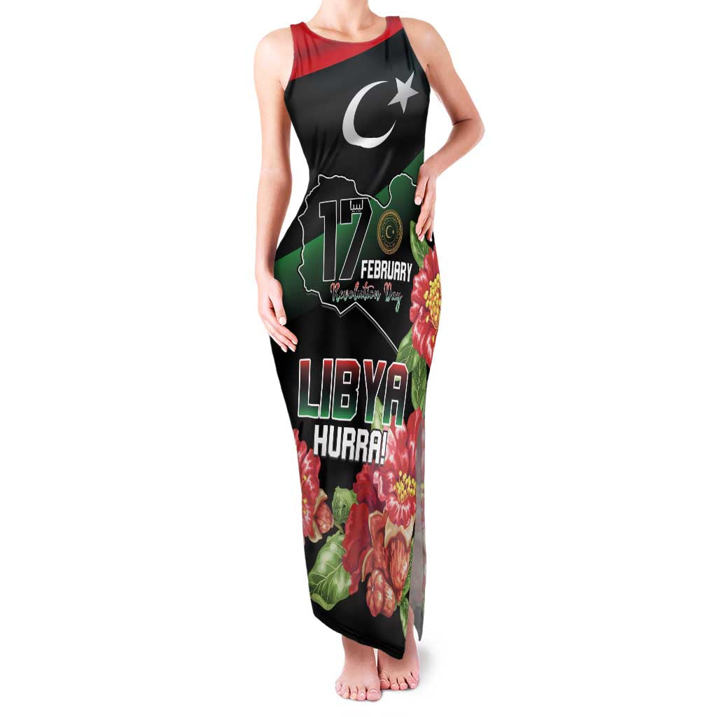 Personalized Libya Revolution Day Family Matching Tank Maxi Dress and Hawaiian Shirt Libyan Map With Pomegranate Blossom - Wonder Print Shop
