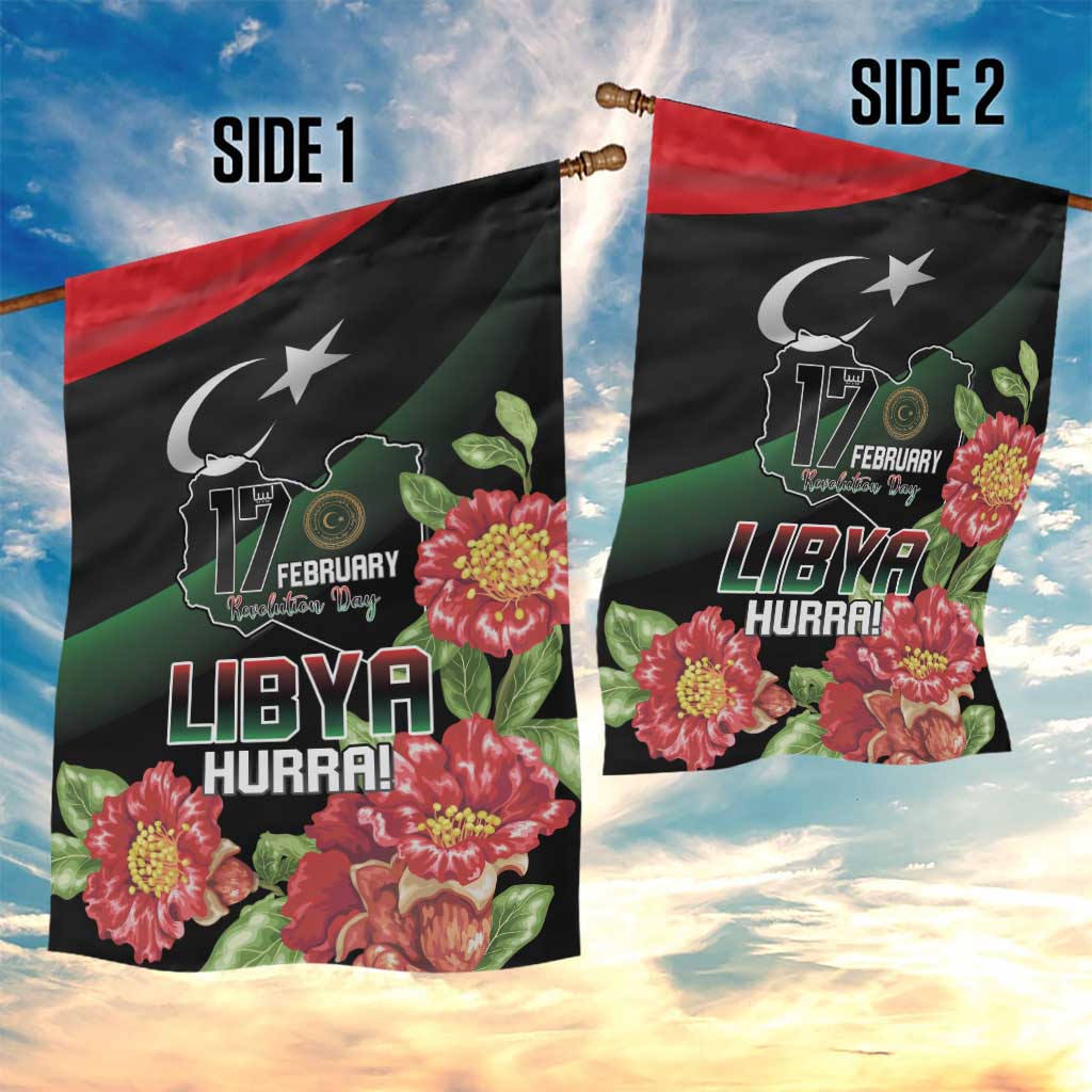 Libya Revolution Day Garden Flag Libyan Map With Pomegranate Blossom - Wonder Print Shop