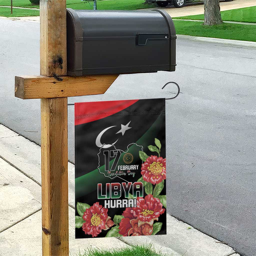 Libya Revolution Day Garden Flag Libyan Map With Pomegranate Blossom - Wonder Print Shop