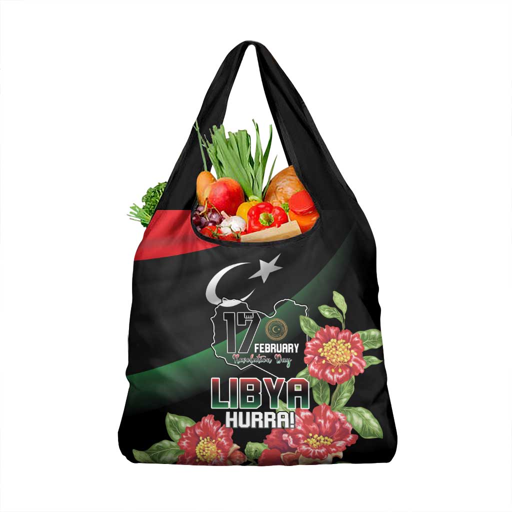 Libya Revolution Day Grocery Bag Libyan Map With Pomegranate Blossom - Wonder Print Shop