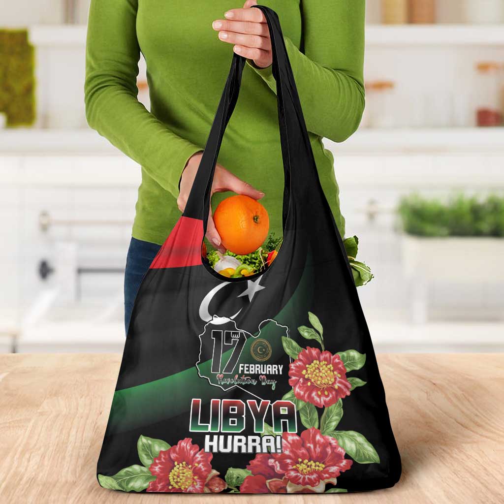 Libya Revolution Day Grocery Bag Libyan Map With Pomegranate Blossom - Wonder Print Shop