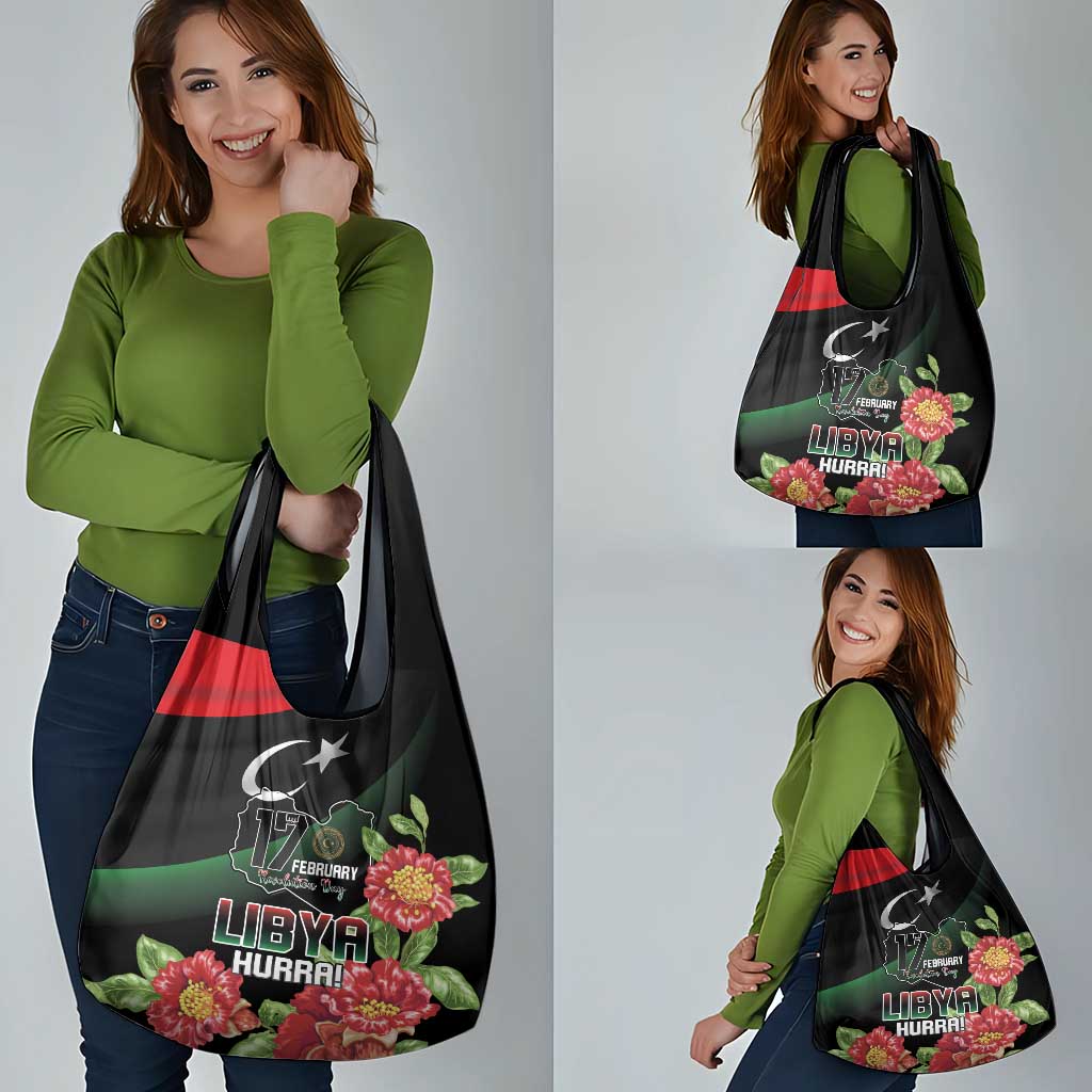 Libya Revolution Day Grocery Bag Libyan Map With Pomegranate Blossom - Wonder Print Shop