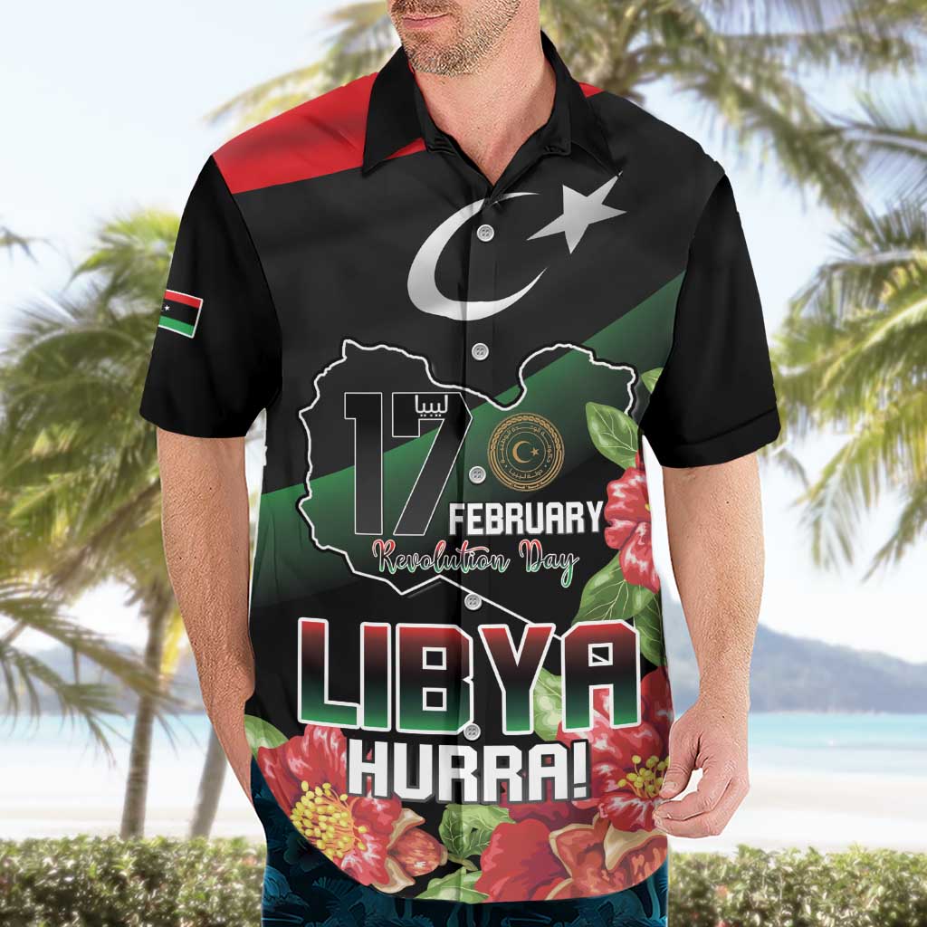 Personalized Libya Revolution Day Hawaiian Shirt Libyan Map With Pomegranate Blossom - Wonder Print Shop