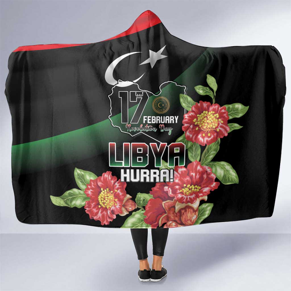 Libya Revolution Day Hooded Blanket Libyan Map With Pomegranate Blossom - Wonder Print Shop