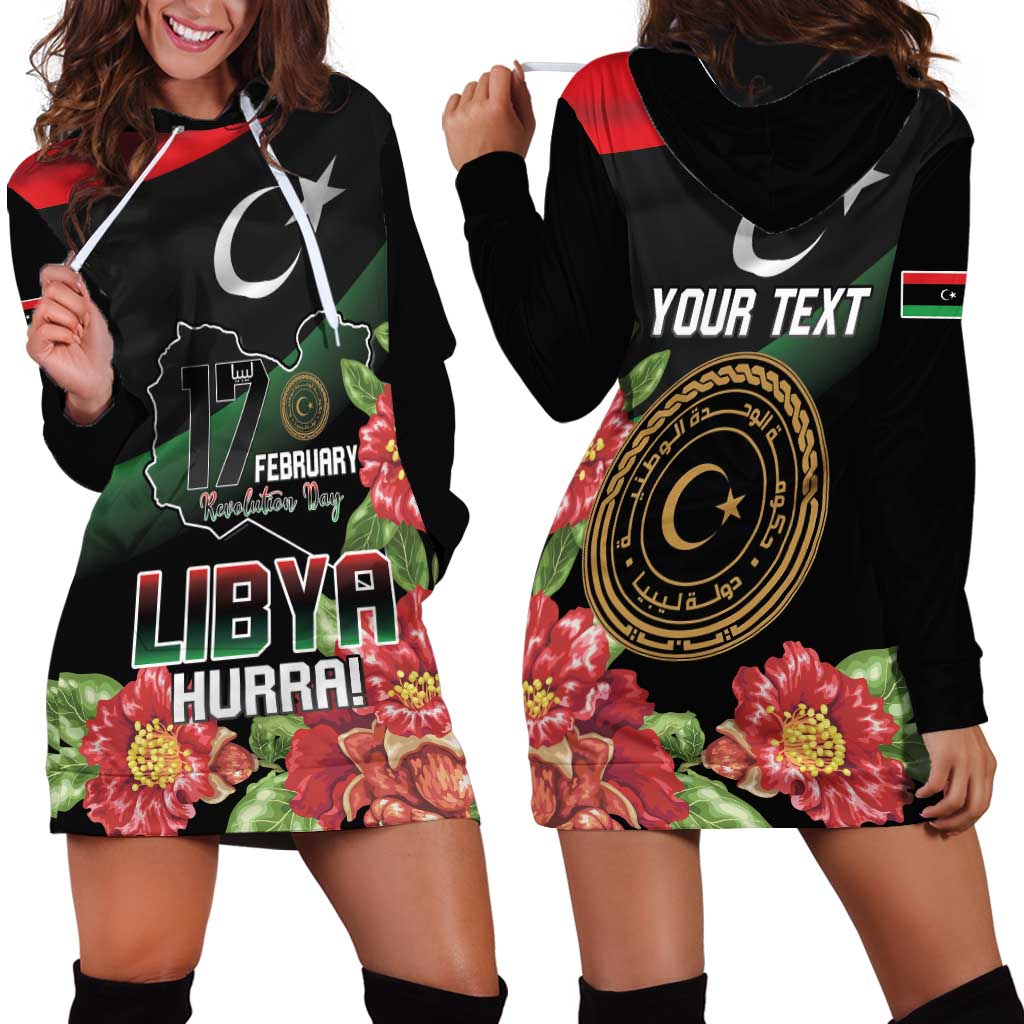 Personalized Libya Revolution Day Hoodie Dress Libyan Map With Pomegranate Blossom - Wonder Print Shop