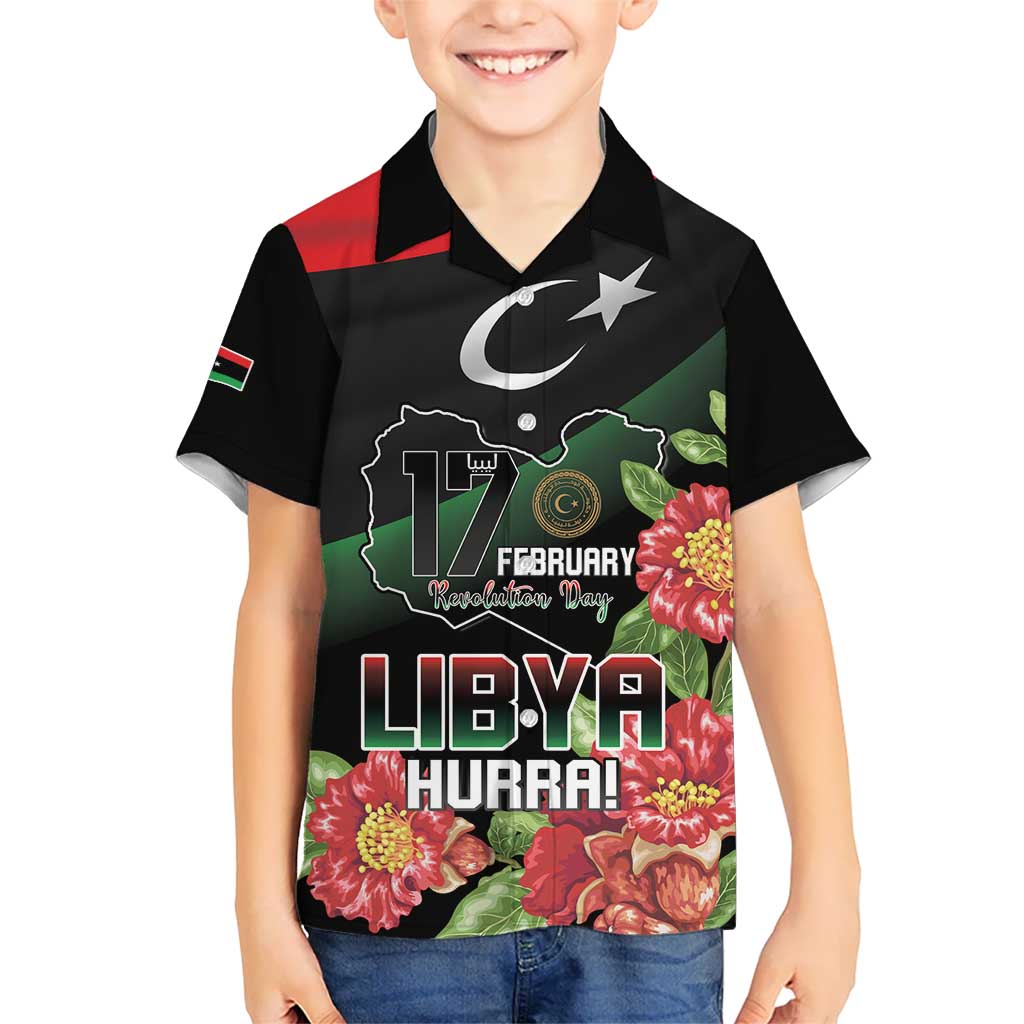 Personalized Libya Revolution Day Kid Hawaiian Shirt Libyan Map With Pomegranate Blossom - Wonder Print Shop