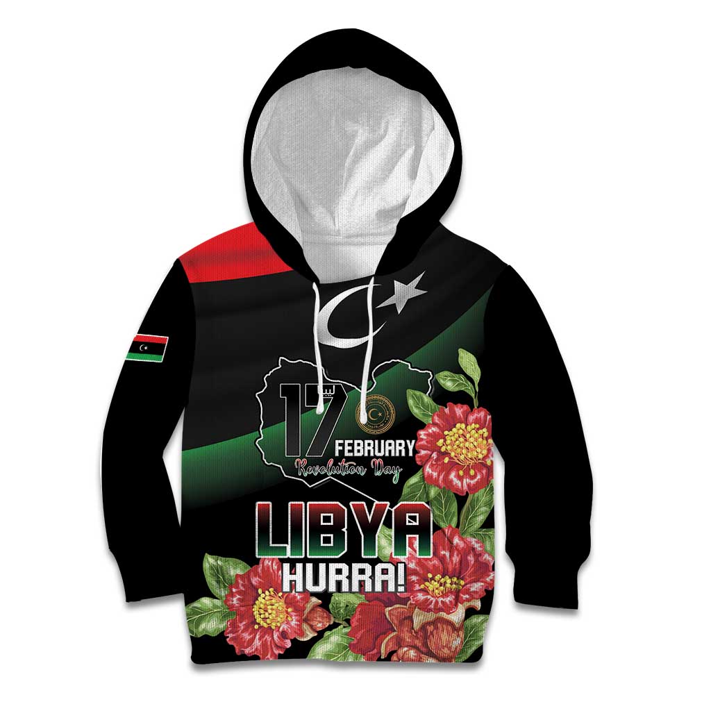 Personalized Libya Revolution Day Kid Hoodie Libyan Map With Pomegranate Blossom - Wonder Print Shop