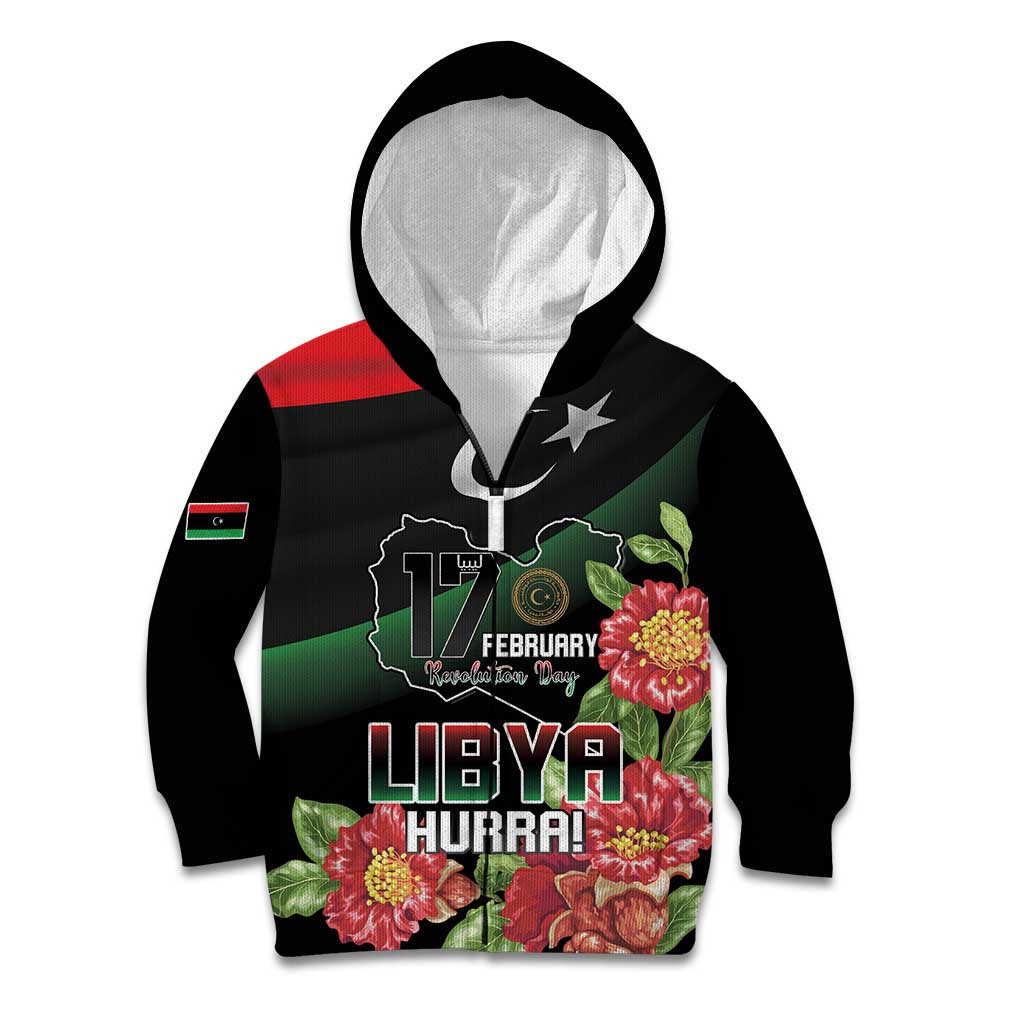 Personalized Libya Revolution Day Kid Hoodie Libyan Map With Pomegranate Blossom - Wonder Print Shop