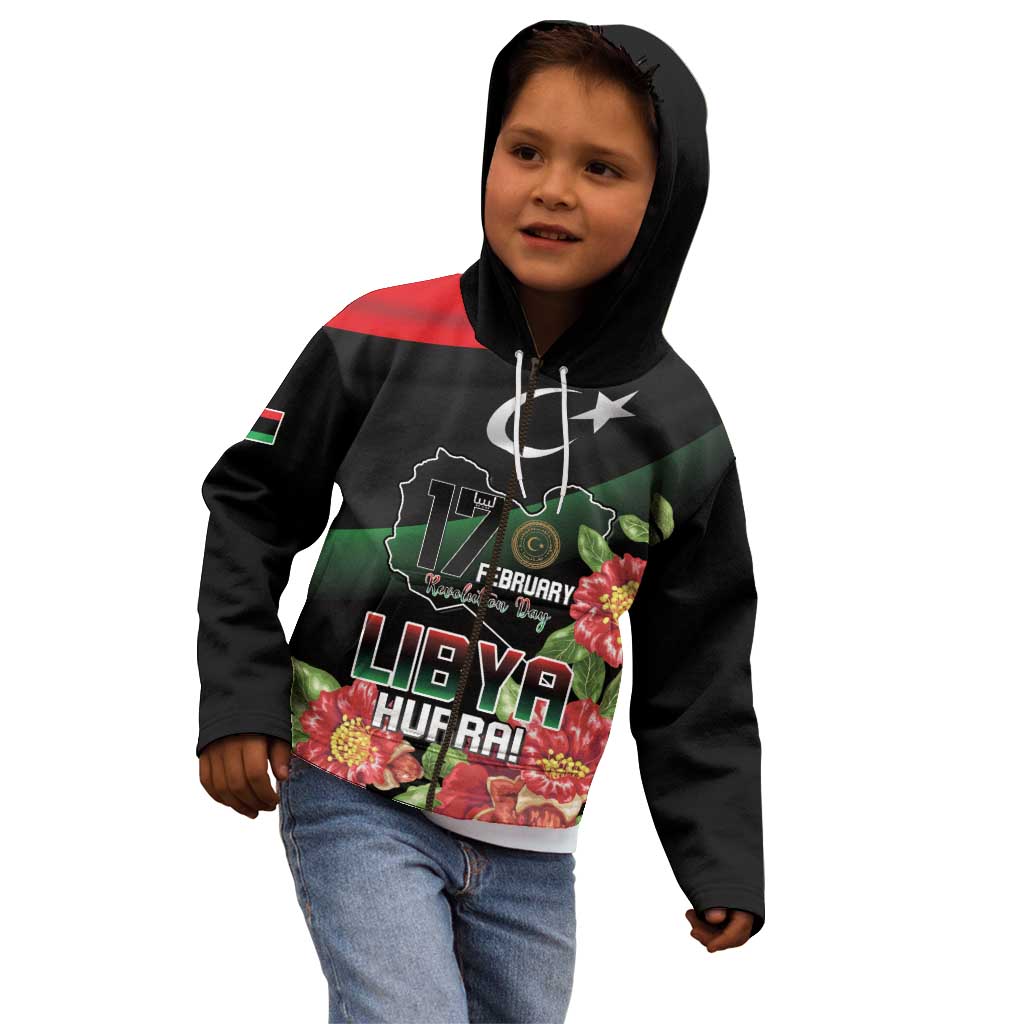 Personalized Libya Revolution Day Kid Hoodie Libyan Map With Pomegranate Blossom - Wonder Print Shop