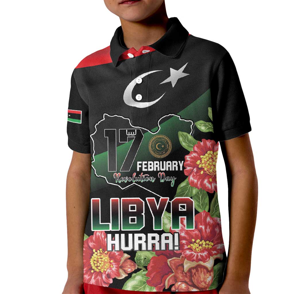 Personalized Libya Revolution Day Kid Polo Shirt Libyan Map With Pomegranate Blossom - Wonder Print Shop