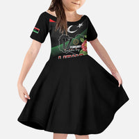 Personalized Libya Revolution Day Kid Short Sleeve Dress Libyan Map With Pomegranate Blossom - Wonder Print Shop