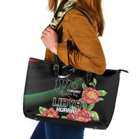 Libya Revolution Day Leather Tote Bag Libyan Map With Pomegranate Blossom - Wonder Print Shop