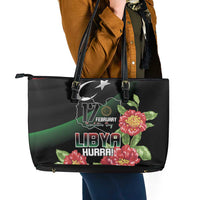 Libya Revolution Day Leather Tote Bag Libyan Map With Pomegranate Blossom - Wonder Print Shop