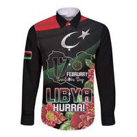 Personalized Libya Revolution Day Long Sleeve Button Shirt Libyan Map With Pomegranate Blossom - Wonder Print Shop
