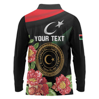 Personalized Libya Revolution Day Long Sleeve Polo Shirt Libyan Map With Pomegranate Blossom - Wonder Print Shop