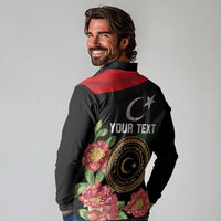 Personalized Libya Revolution Day Long Sleeve Polo Shirt Libyan Map With Pomegranate Blossom - Wonder Print Shop