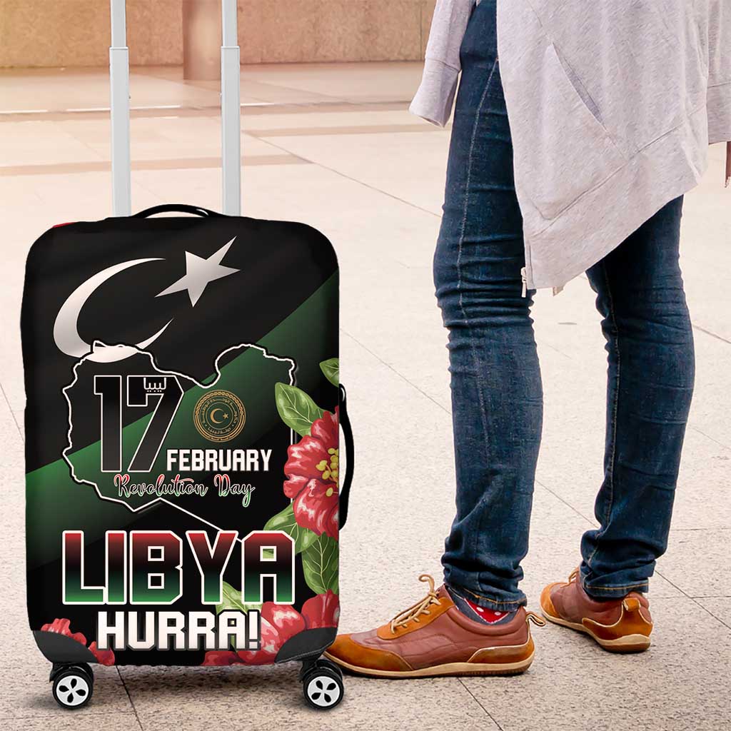 Libya Revolution Day Luggage Cover Libyan Map With Pomegranate Blossom - Wonder Print Shop