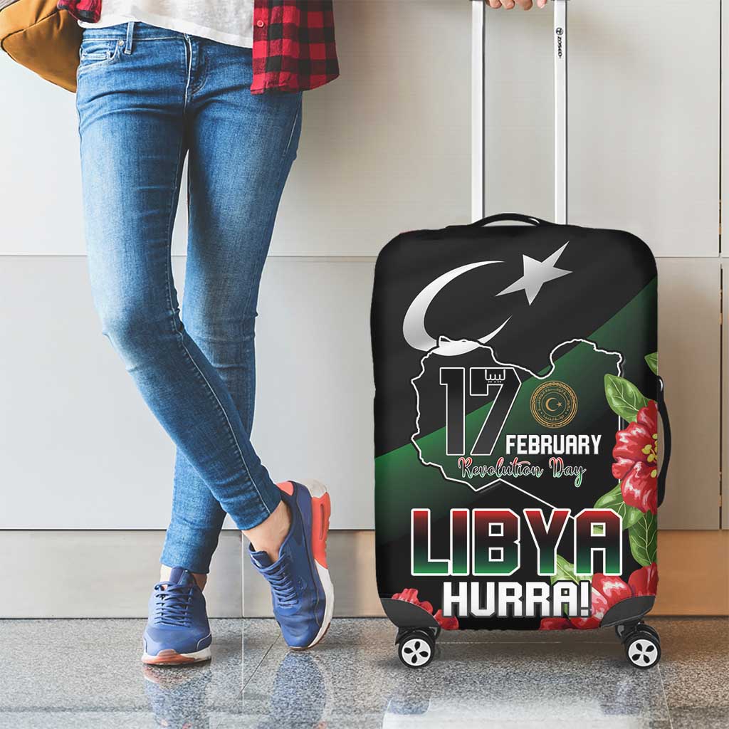 Libya Revolution Day Luggage Cover Libyan Map With Pomegranate Blossom - Wonder Print Shop