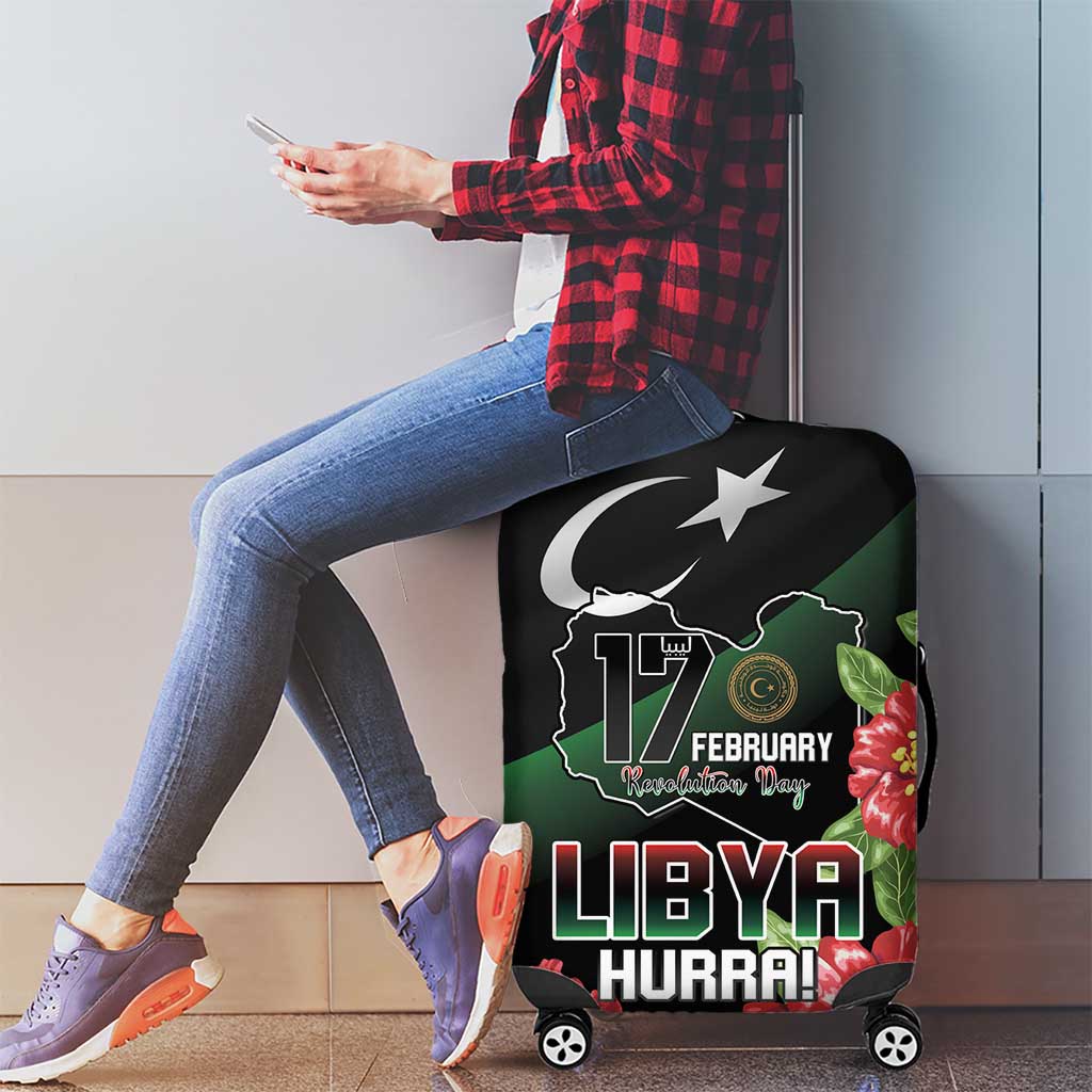 Libya Revolution Day Luggage Cover Libyan Map With Pomegranate Blossom - Wonder Print Shop