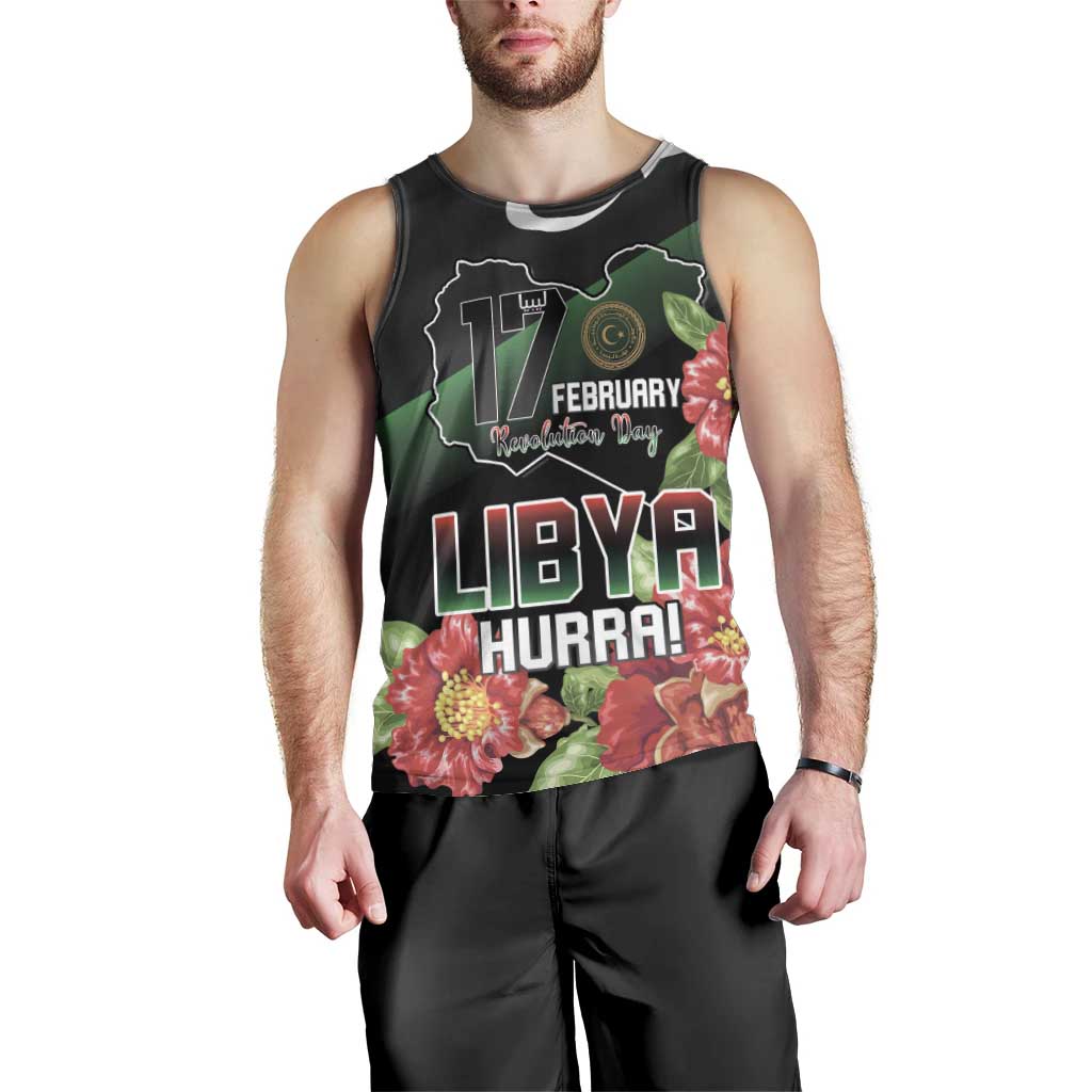 Personalized Libya Revolution Day Men Tank Top Libyan Map With Pomegranate Blossom - Wonder Print Shop