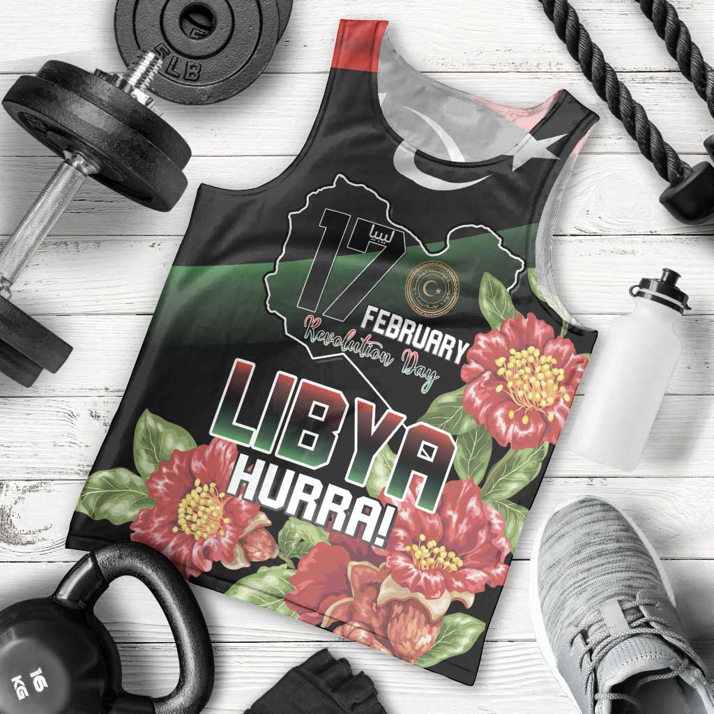 Personalized Libya Revolution Day Men Tank Top Libyan Map With Pomegranate Blossom - Wonder Print Shop