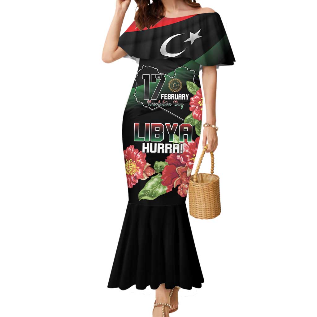Personalized Libya Revolution Day Mermaid Dress Libyan Map With Pomegranate Blossom - Wonder Print Shop