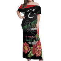 Personalized Libya Revolution Day Off Shoulder Maxi Dress Libyan Map With Pomegranate Blossom - Wonder Print Shop