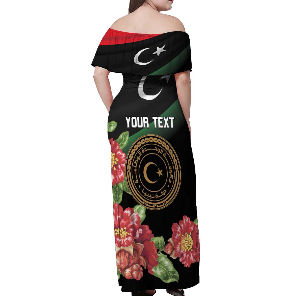 Personalized Libya Revolution Day Off Shoulder Maxi Dress Libyan Map With Pomegranate Blossom - Wonder Print Shop