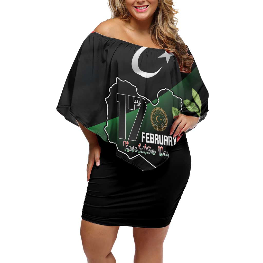 Personalized Libya Revolution Day Off Shoulder Short Dress Libyan Map With Pomegranate Blossom - Wonder Print Shop