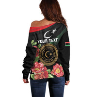 Personalized Libya Revolution Day Off Shoulder Sweater Libyan Map With Pomegranate Blossom - Wonder Print Shop
