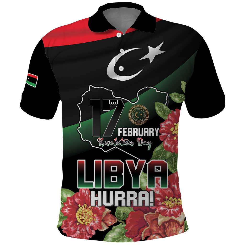 Personalized Libya Revolution Day Polo Shirt Libyan Map With Pomegranate Blossom - Wonder Print Shop