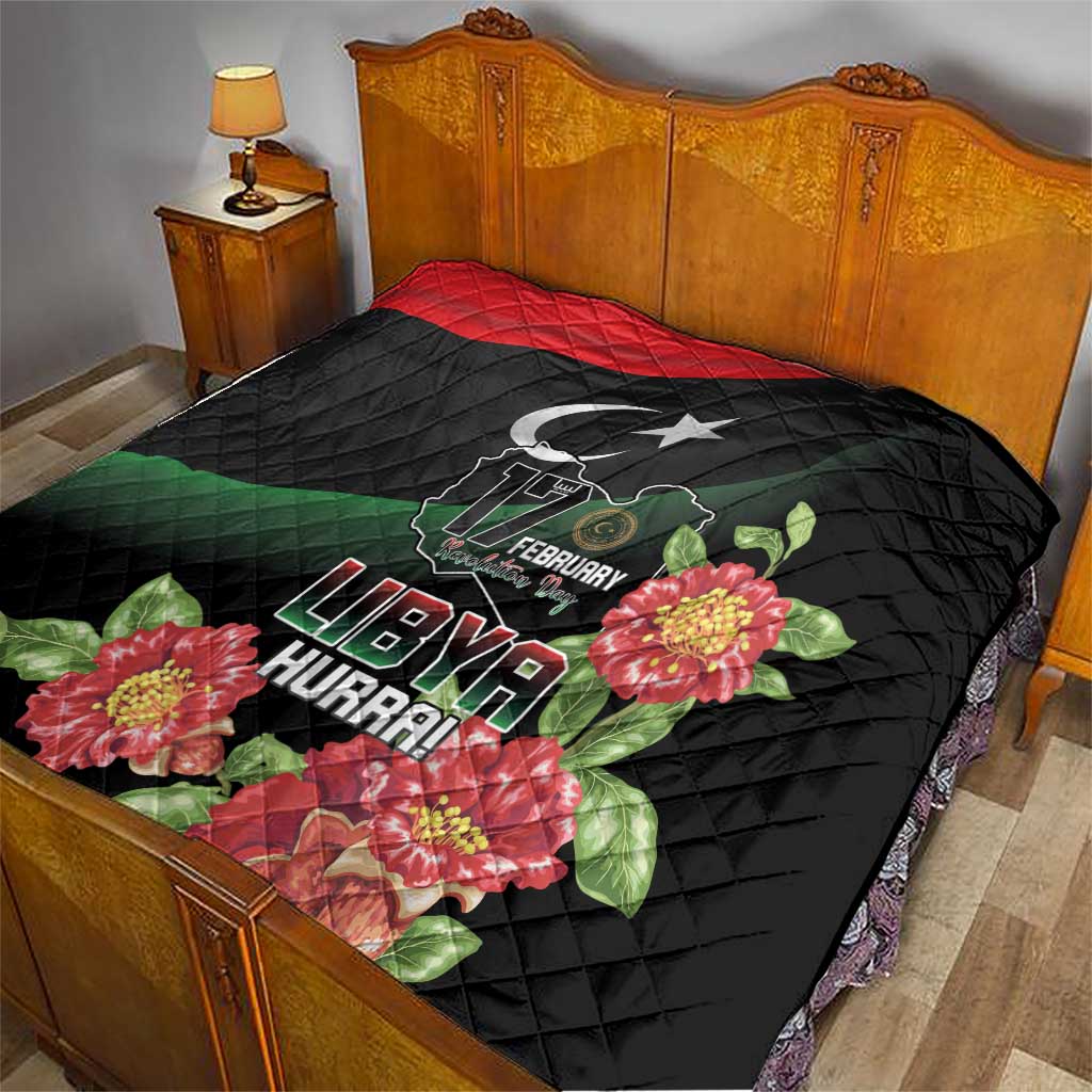 Libya Revolution Day Quilt Libyan Map With Pomegranate Blossom - Wonder Print Shop