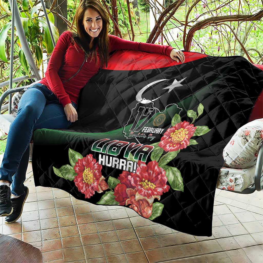 Libya Revolution Day Quilt Libyan Map With Pomegranate Blossom - Wonder Print Shop