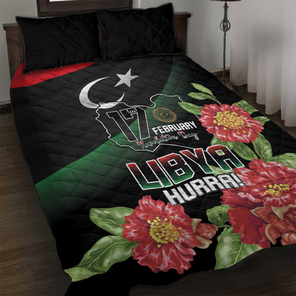 Libya Revolution Day Quilt Bed Set Libyan Map With Pomegranate Blossom - Wonder Print Shop