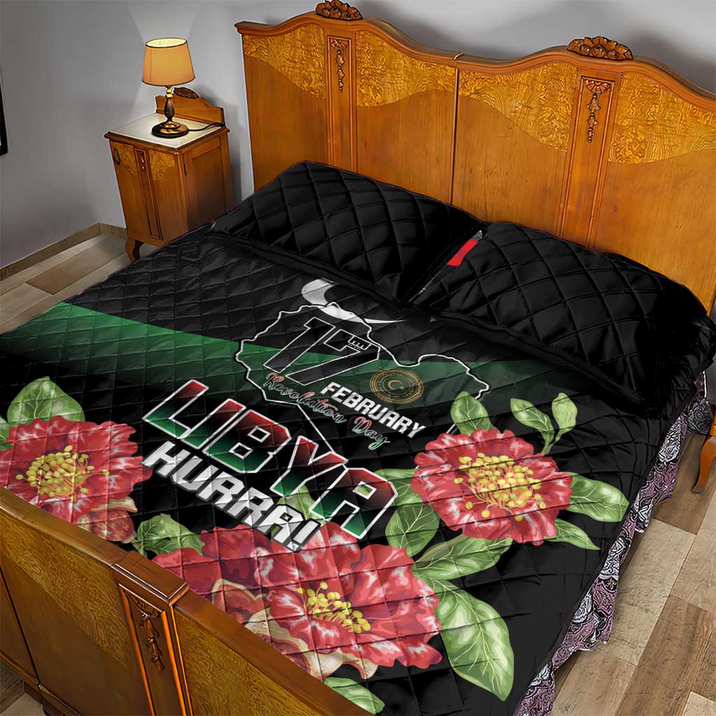 Libya Revolution Day Quilt Bed Set Libyan Map With Pomegranate Blossom - Wonder Print Shop