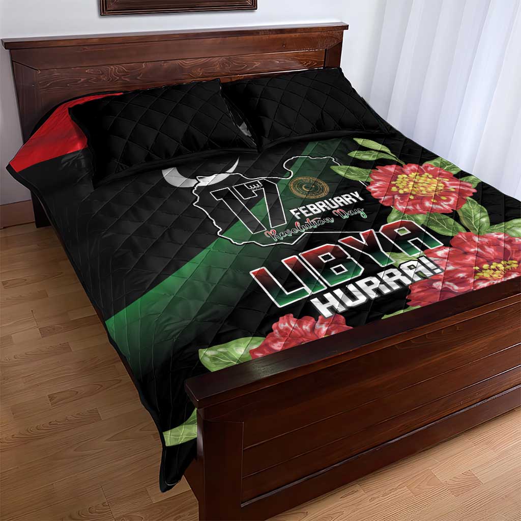 Libya Revolution Day Quilt Bed Set Libyan Map With Pomegranate Blossom - Wonder Print Shop