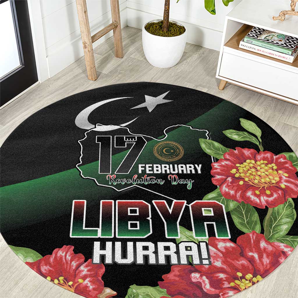 Libya Revolution Day Round Carpet Libyan Map With Pomegranate Blossom - Wonder Print Shop