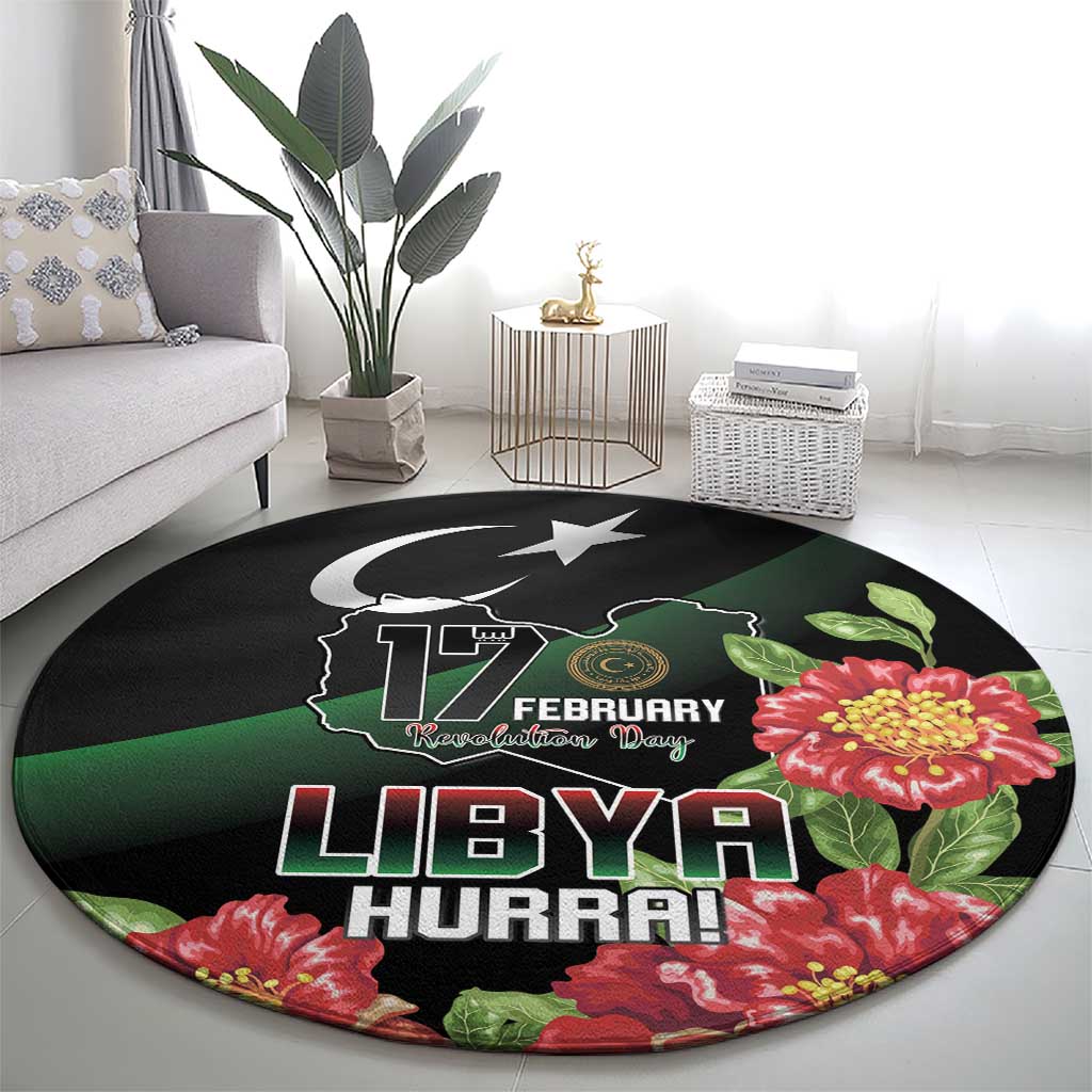 Libya Revolution Day Round Carpet Libyan Map With Pomegranate Blossom - Wonder Print Shop