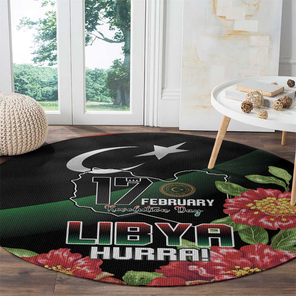 Libya Revolution Day Round Carpet Libyan Map With Pomegranate Blossom - Wonder Print Shop