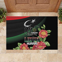 Libya Revolution Day Rubber Doormat Libyan Map With Pomegranate Blossom - Wonder Print Shop