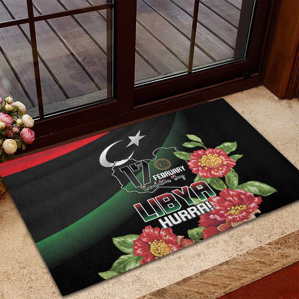 Libya Revolution Day Rubber Doormat Libyan Map With Pomegranate Blossom - Wonder Print Shop
