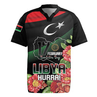 Personalized Libya Revolution Day Rugby Jersey Libyan Map With Pomegranate Blossom - Wonder Print Shop