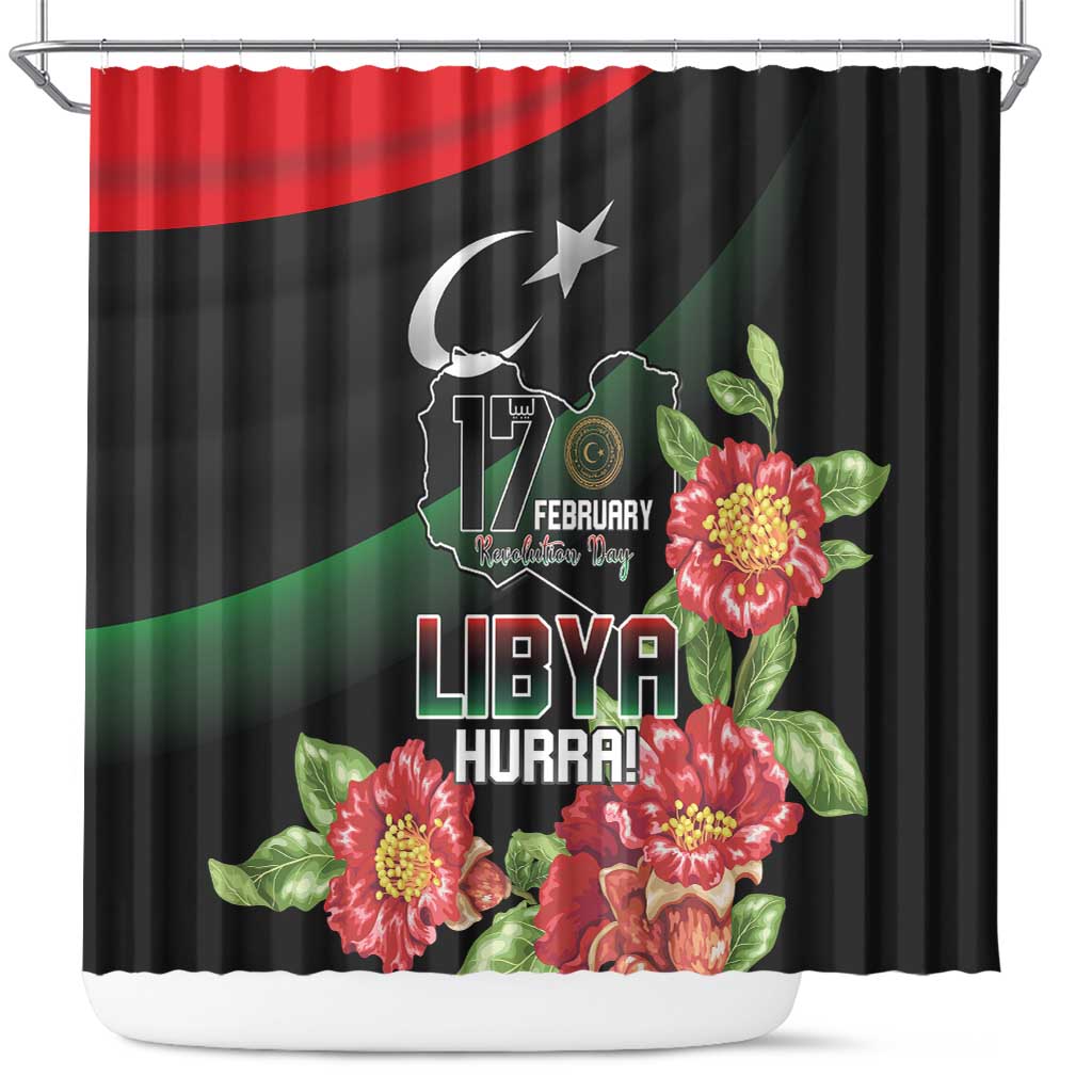 Libya Revolution Day Shower Curtain Libyan Map With Pomegranate Blossom - Wonder Print Shop
