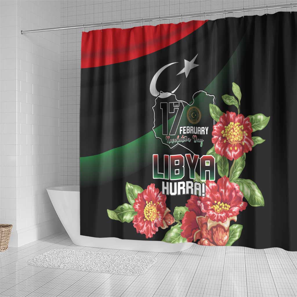Libya Revolution Day Shower Curtain Libyan Map With Pomegranate Blossom - Wonder Print Shop