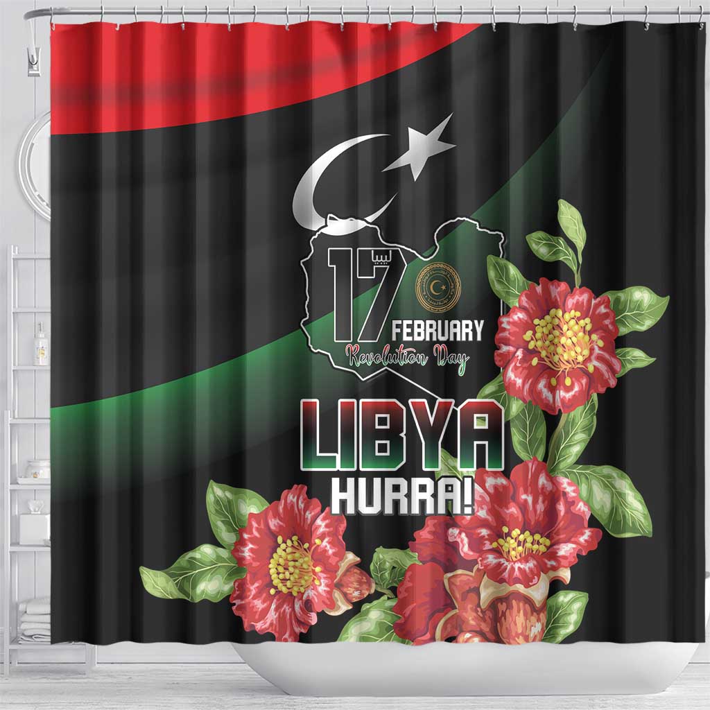 Libya Revolution Day Shower Curtain Libyan Map With Pomegranate Blossom - Wonder Print Shop