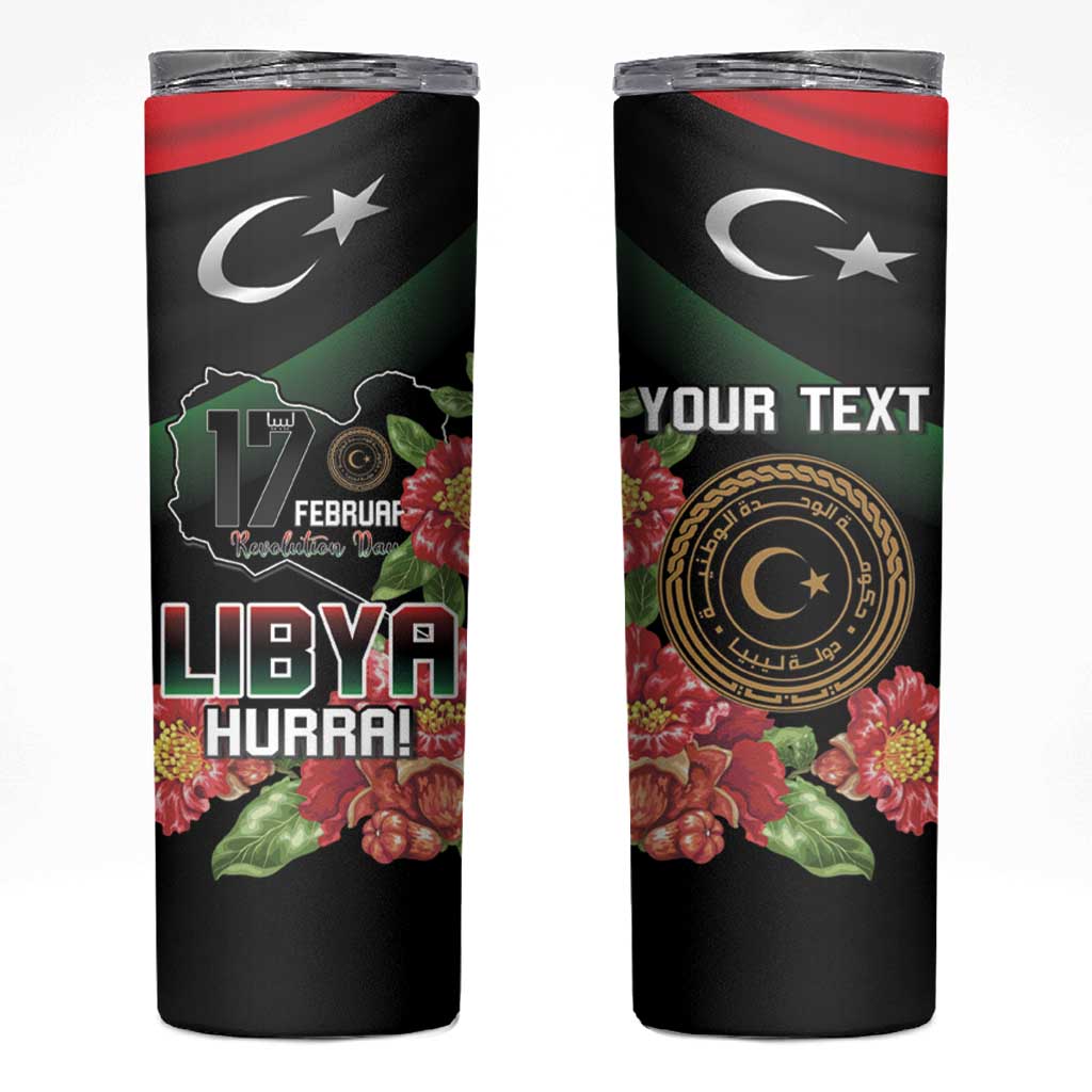 Personalized Libya Revolution Day Skinny Tumbler Libyan Map With Pomegranate Blossom - Wonder Print Shop