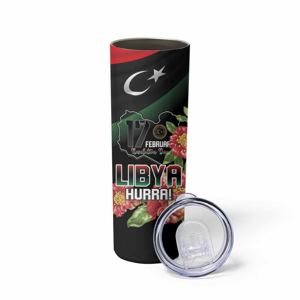 Personalized Libya Revolution Day Skinny Tumbler Libyan Map With Pomegranate Blossom - Wonder Print Shop
