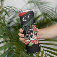 Personalized Libya Revolution Day Skinny Tumbler Libyan Map With Pomegranate Blossom - Wonder Print Shop