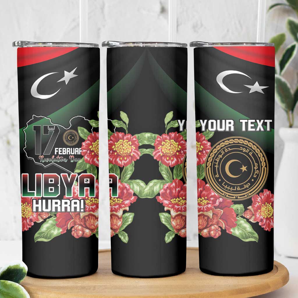 Personalized Libya Revolution Day Skinny Tumbler Libyan Map With Pomegranate Blossom - Wonder Print Shop