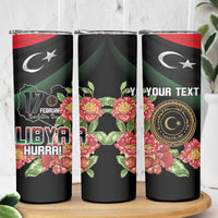 Personalized Libya Revolution Day Skinny Tumbler Libyan Map With Pomegranate Blossom - Wonder Print Shop